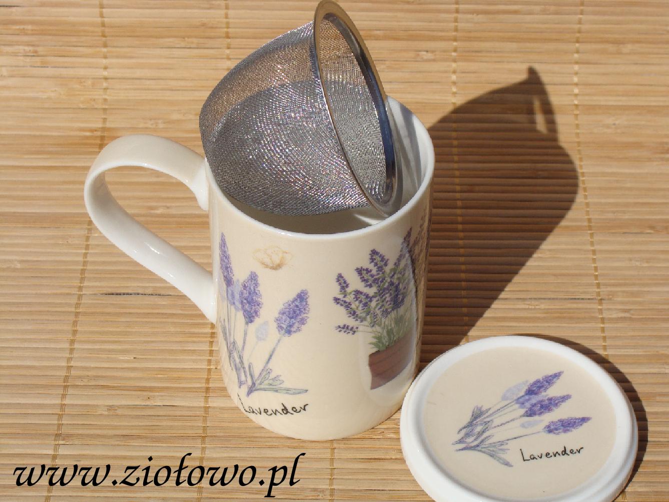 Kubek zaparzacz z sitkiem metalowym i pokrywką Lavender